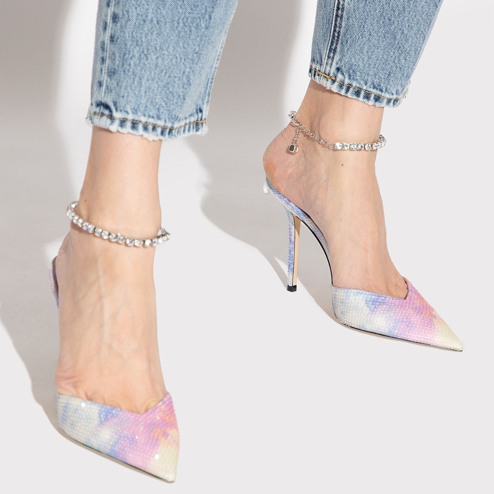 Jimmy Choo Saeda Bubble Crystal Ankle Strap Pointed Toe Pump
